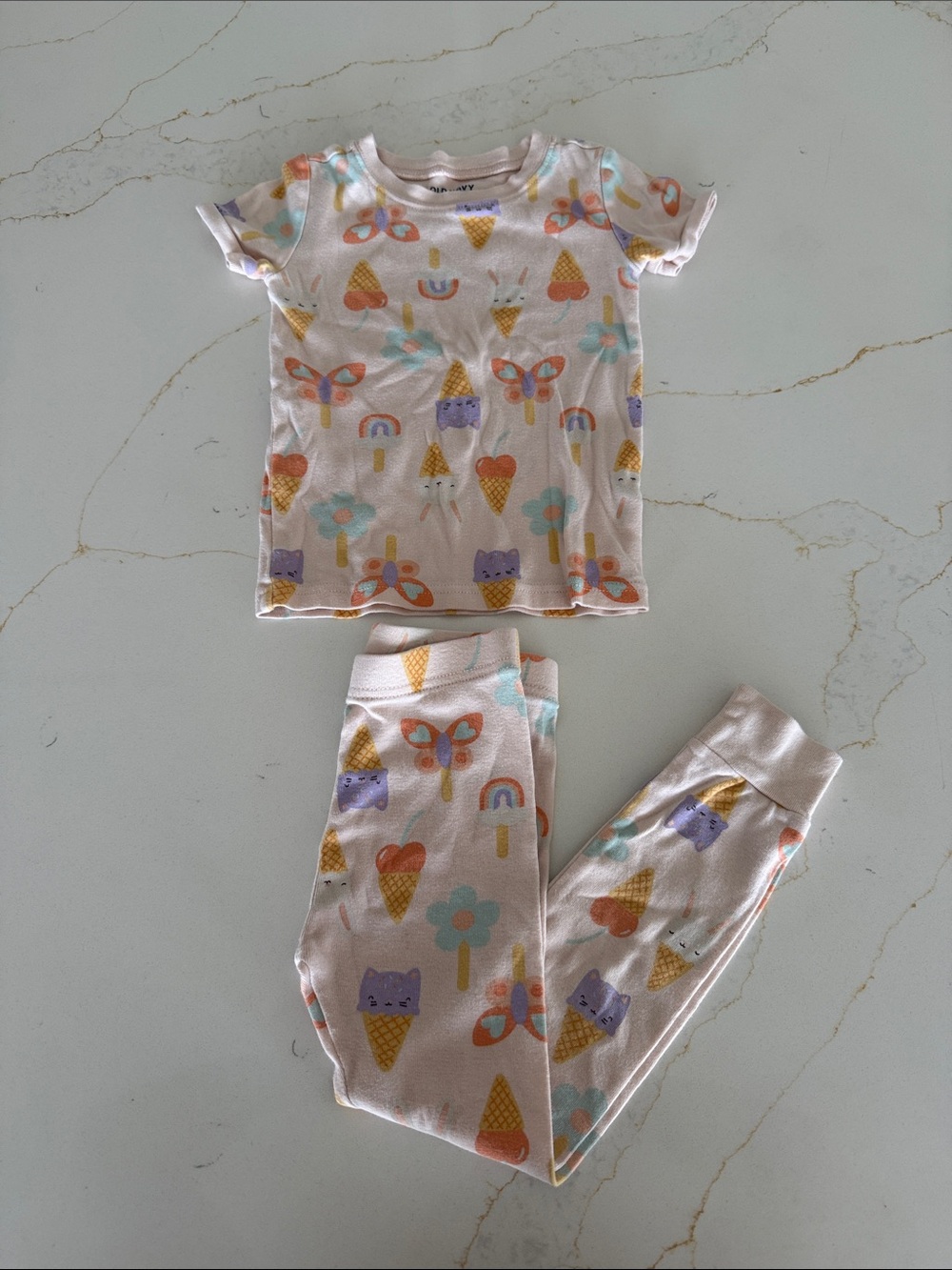 Old Navy Light Pink Ice Cream & Animal Print Pajama Set